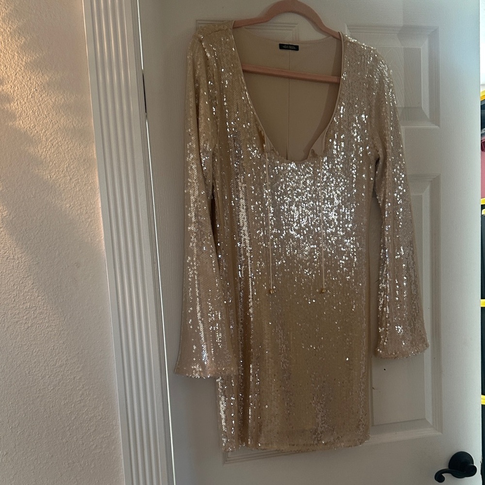 Wild Fable Tie front Sequin champagne Dress